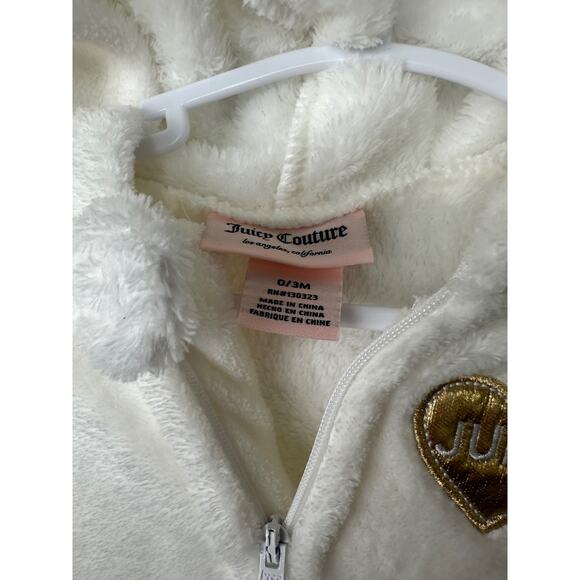 Juicy Couture Infant Baby Snow Suit 0-3 Mo White Bunting Zip Up One Piece B4 - Picture 3 of 4
